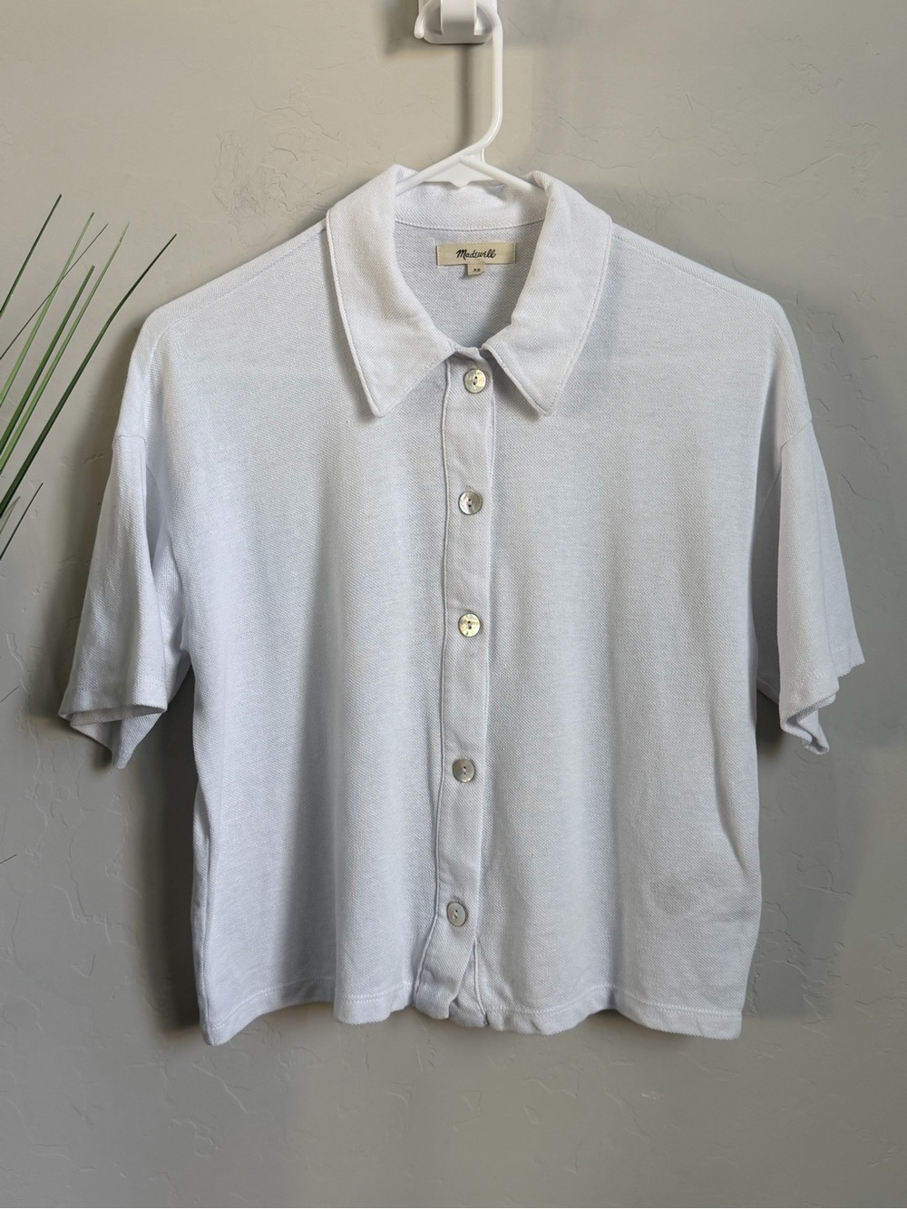 Madewell Hemp Cotton Button Front Polo Shirt White Boxy XS